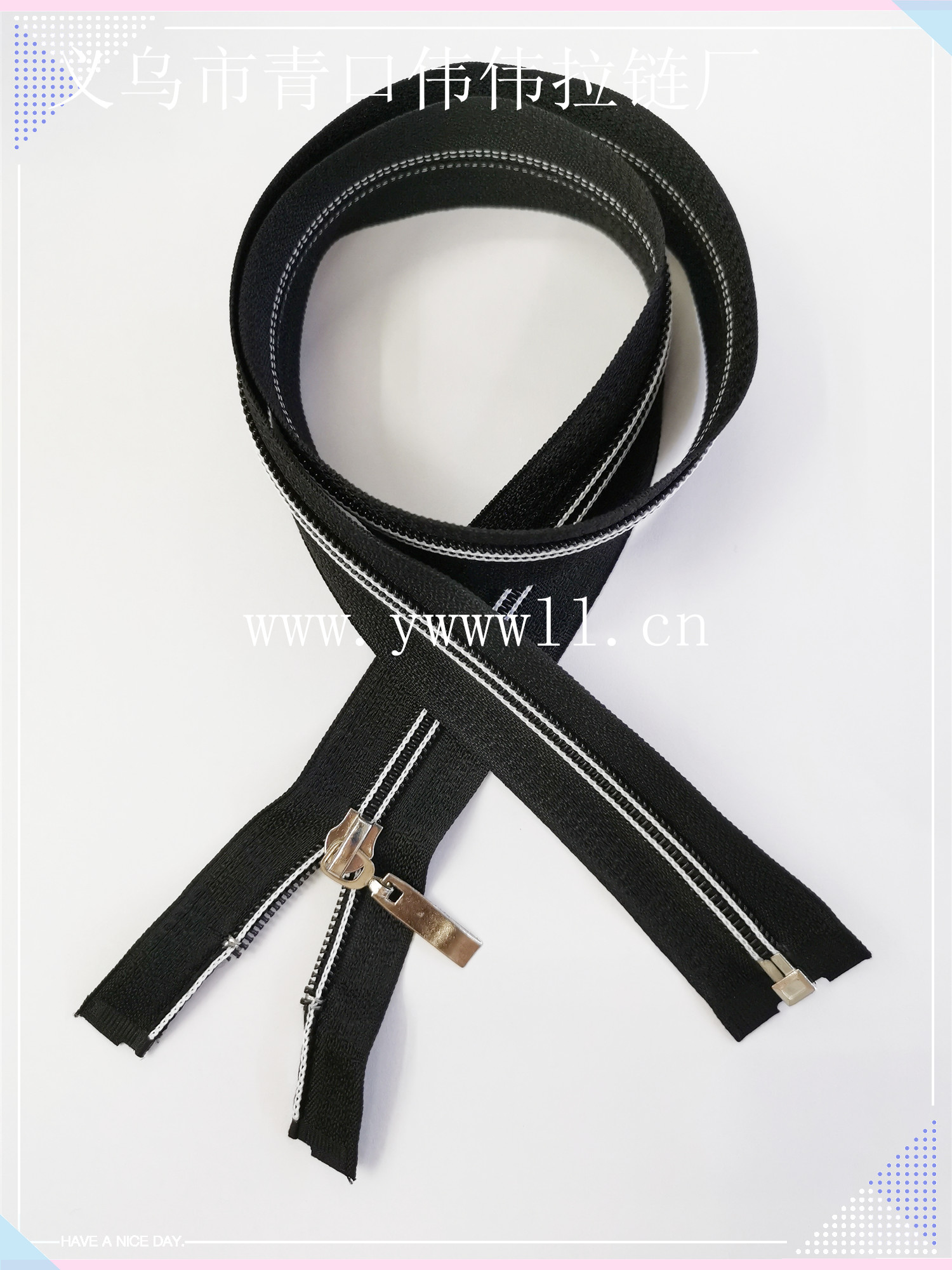 5#尼龙开口黑齿白线拉链